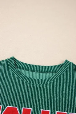 Clearance Dear-Lover JOLLY Corded Long Sleeve Top and Pockets Pants Set Evergreen