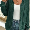 Outlet Dear-Lover Ribbed Zip Up Front Drawstring Hoodie Evergreen