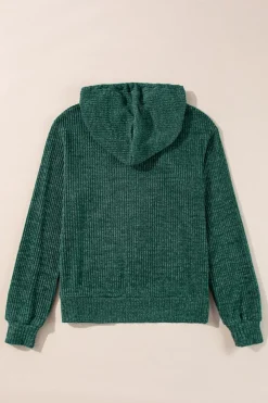 Outlet Dear-Lover Ribbed Zip Up Front Drawstring Hoodie Evergreen