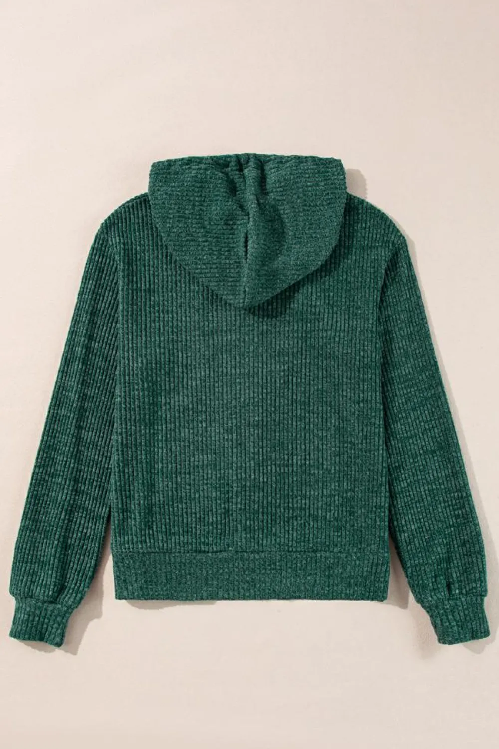 Outlet Dear-Lover Ribbed Zip Up Front Drawstring Hoodie Evergreen