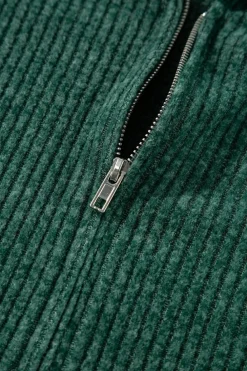 Outlet Dear-Lover Ribbed Zip Up Front Drawstring Hoodie Evergreen