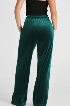 Clearance Dear-Lover Solid Drawstring Waist Wide Leg Pants Evergreen