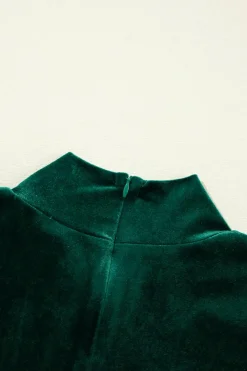 Hot Dear-Lover Velvet High Neck Tiered Ruffle Mini Dress Evergreen