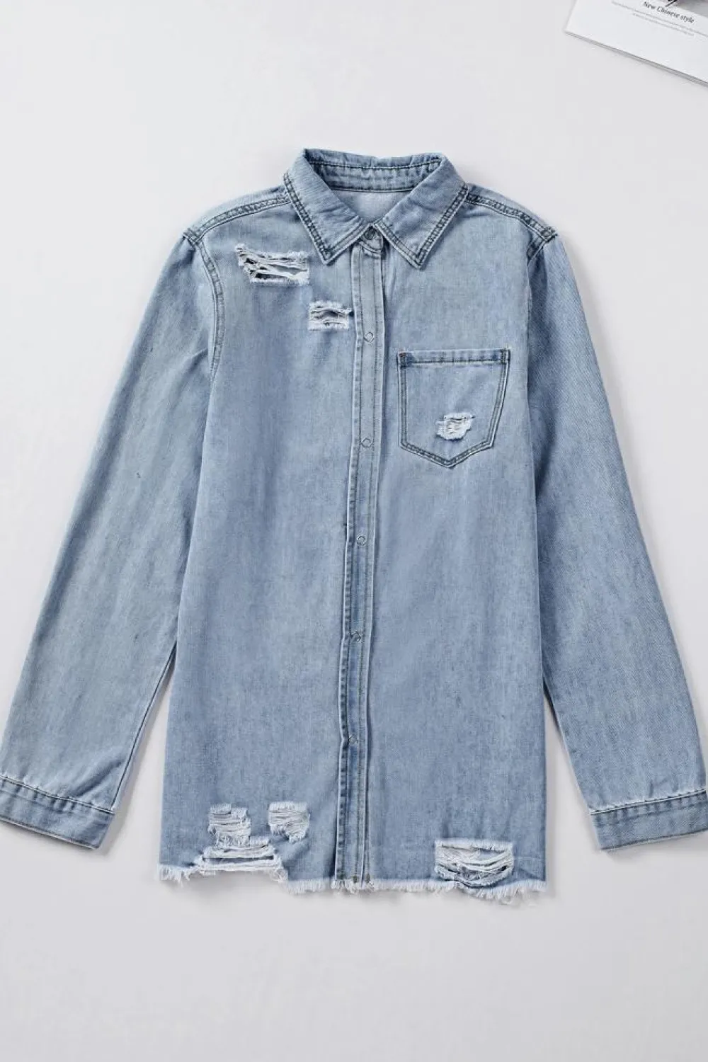 Sale Dear-Lover Fade Blue Ripped Denim Jacket Sky Blue