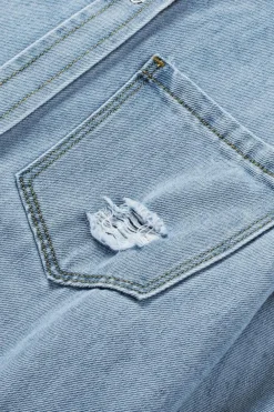 Sale Dear-Lover Fade Blue Ripped Denim Jacket Sky Blue