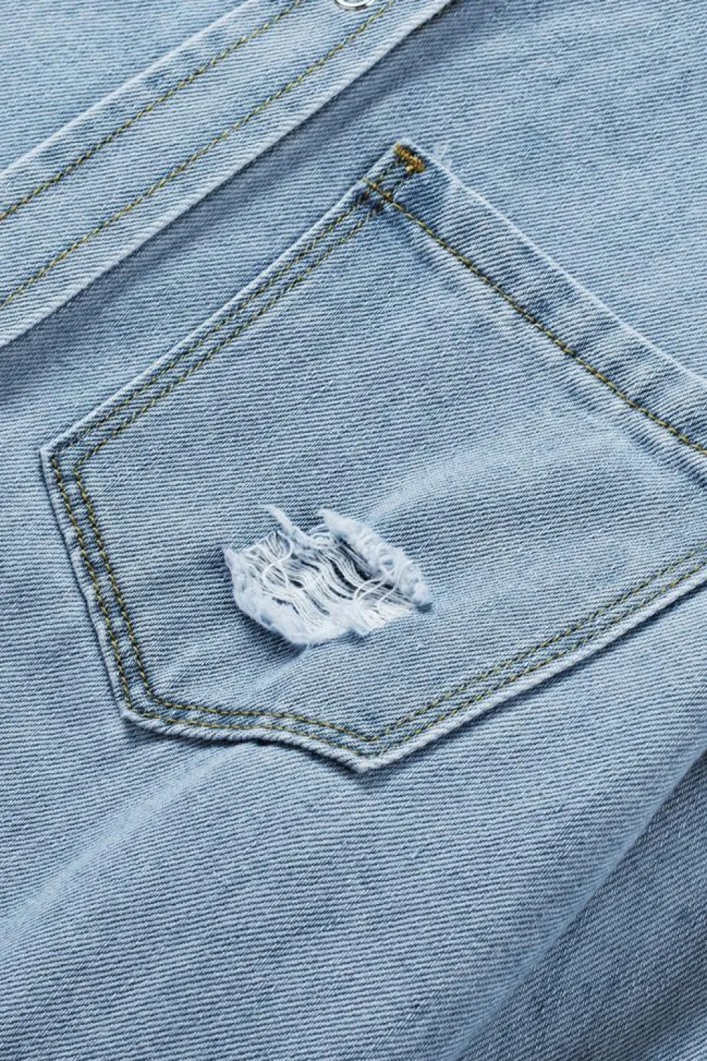 Sale Dear-Lover Fade Blue Ripped Denim Jacket Sky Blue