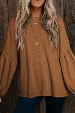 Online Dear-Lover Faux Knit Jacquard Puffy Long Sleeve Top Orange