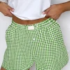 Fashion Dear-Lover Red Plaid Gingham Printed High Waist Shorts Fern Green