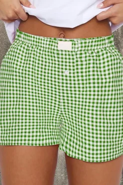 Fashion Dear-Lover Red Plaid Gingham Printed High Waist Shorts Fern Green