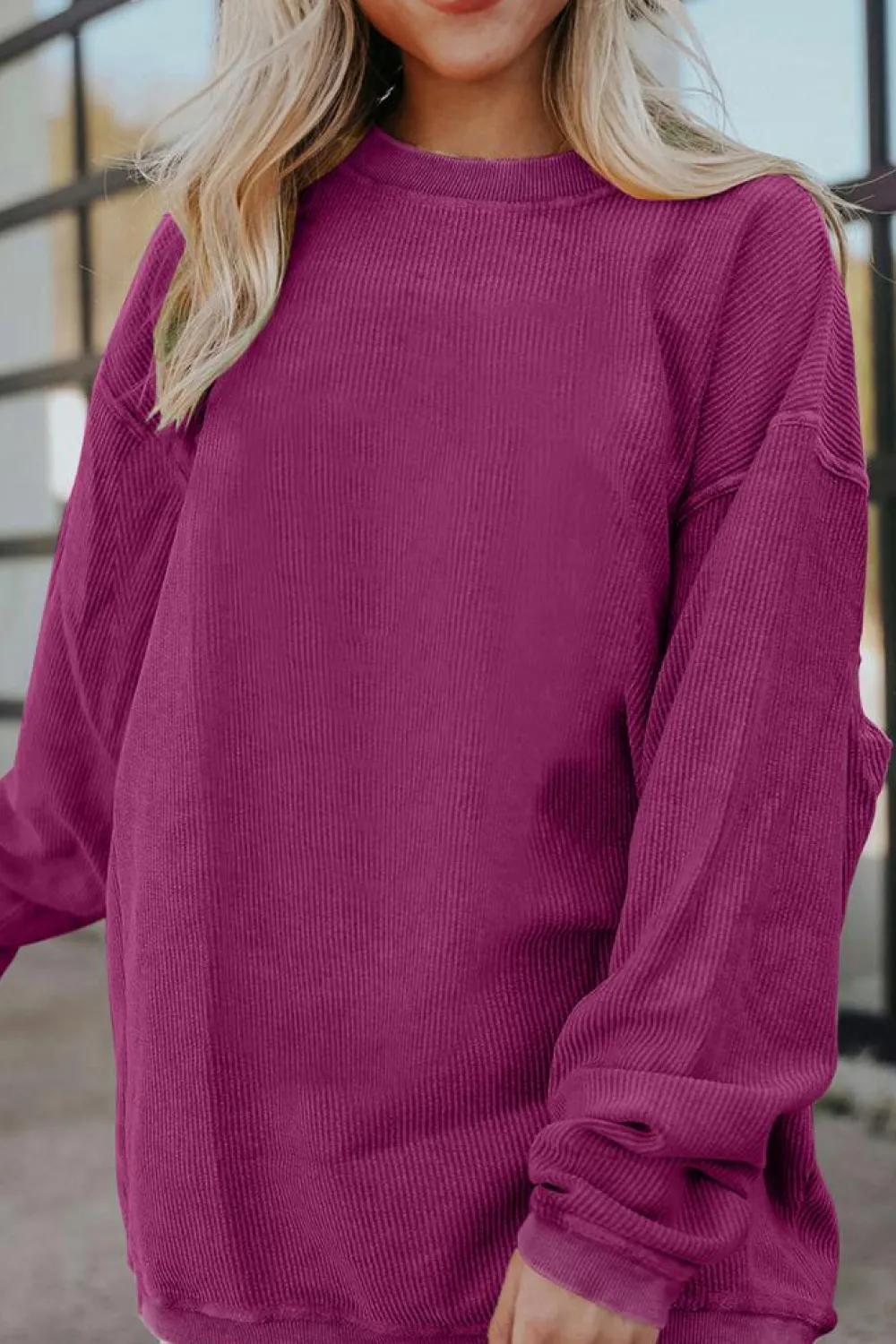 Hot Dear-Lover Ribbed Corduroy Oversized Sweatshirt Festival Fuchsia