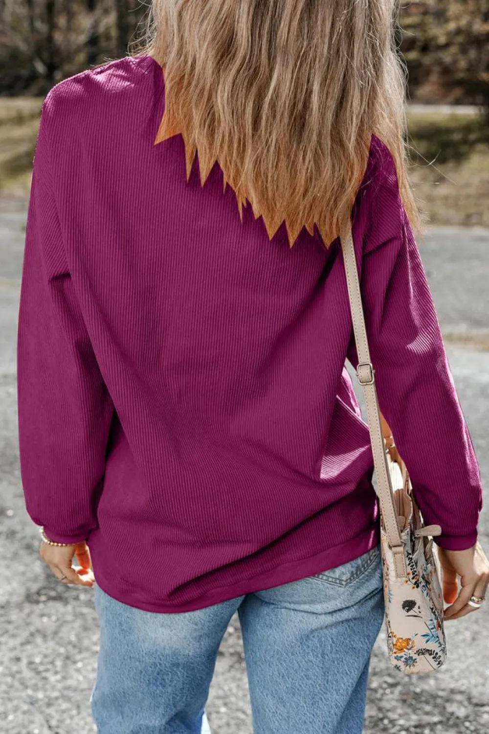 Hot Dear-Lover Ribbed Corduroy Oversized Sweatshirt Festival Fuchsia