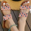 New Dear-Lover American Flag Print Double Band Flat Slippers Fiery Red