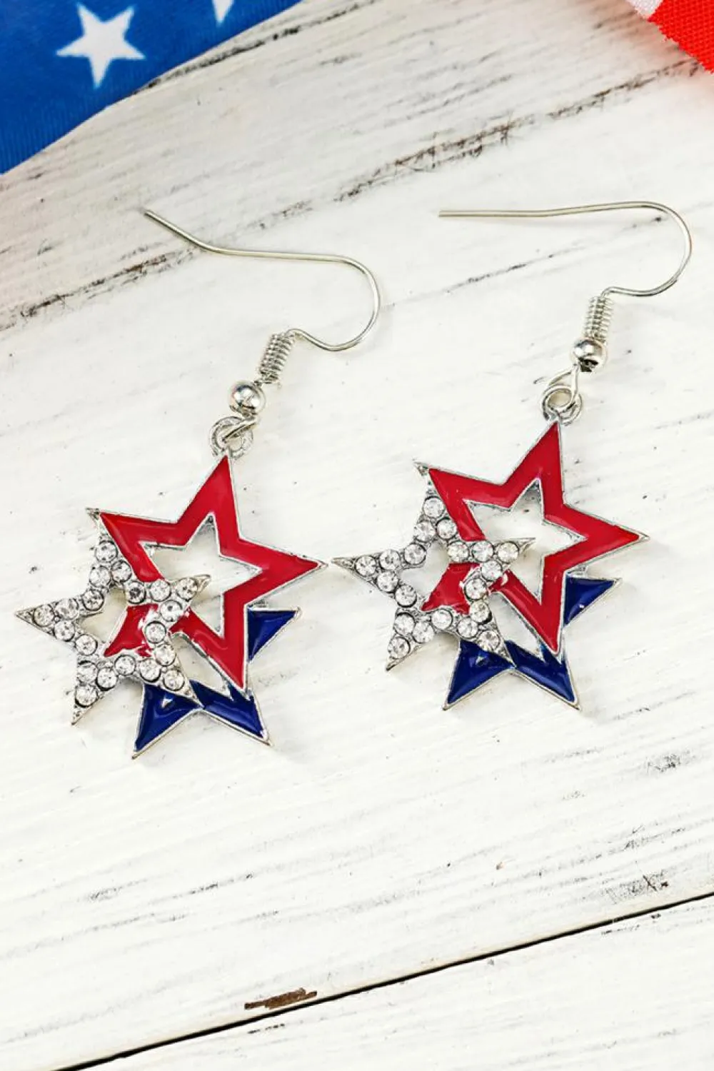 Clearance Dear-Lover American Flag Rhinestone Star Dangle Earrings Fiery Red