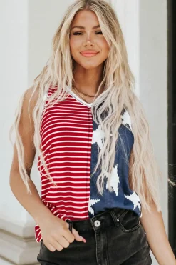 Online Dear-Lover American Flag Stars and Stripes Tank Top Fiery Red