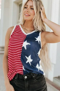 Online Dear-Lover American Flag Stars and Stripes Tank Top Fiery Red