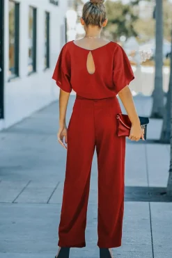 Best Dear-Lover Belted Wide Leg Jumpsuit Fiery Red