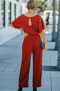 Best Dear-Lover Belted Wide Leg Jumpsuit Fiery Red