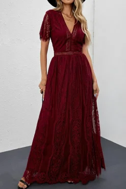 Fashion Dear-Lover Blue Fill Your Heart Lace Maxi Dress Fiery Red