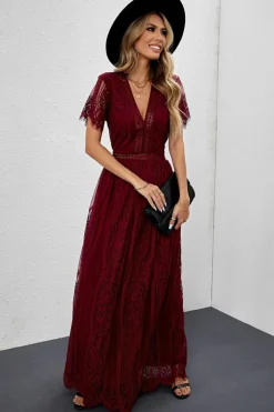 Fashion Dear-Lover Blue Fill Your Heart Lace Maxi Dress Fiery Red