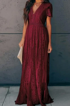 Fashion Dear-Lover Blue Fill Your Heart Lace Maxi Dress Fiery Red