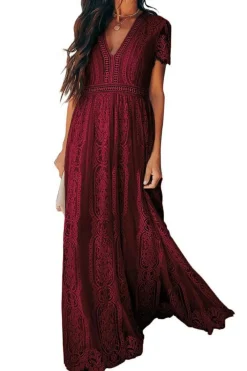 Fashion Dear-Lover Blue Fill Your Heart Lace Maxi Dress Fiery Red