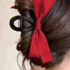 Clearance Dear-Lover Bow Decor Large Hair Claw Clip Fiery Red