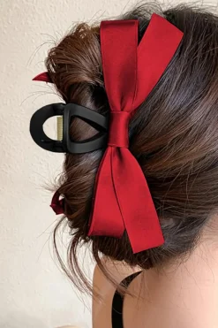 Clearance Dear-Lover Bow Decor Large Hair Claw Clip Fiery Red