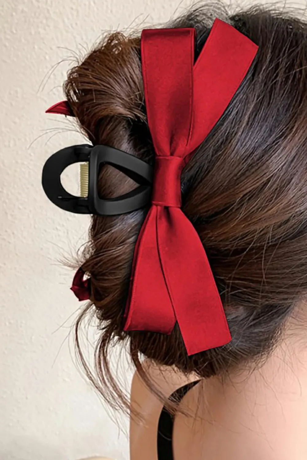 Clearance Dear-Lover Bow Decor Large Hair Claw Clip Fiery Red
