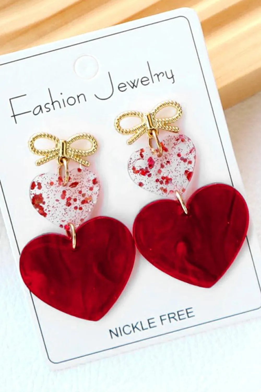New Dear-Lover Bow Knot Heart Shape Dangle Earrings Fiery Red
