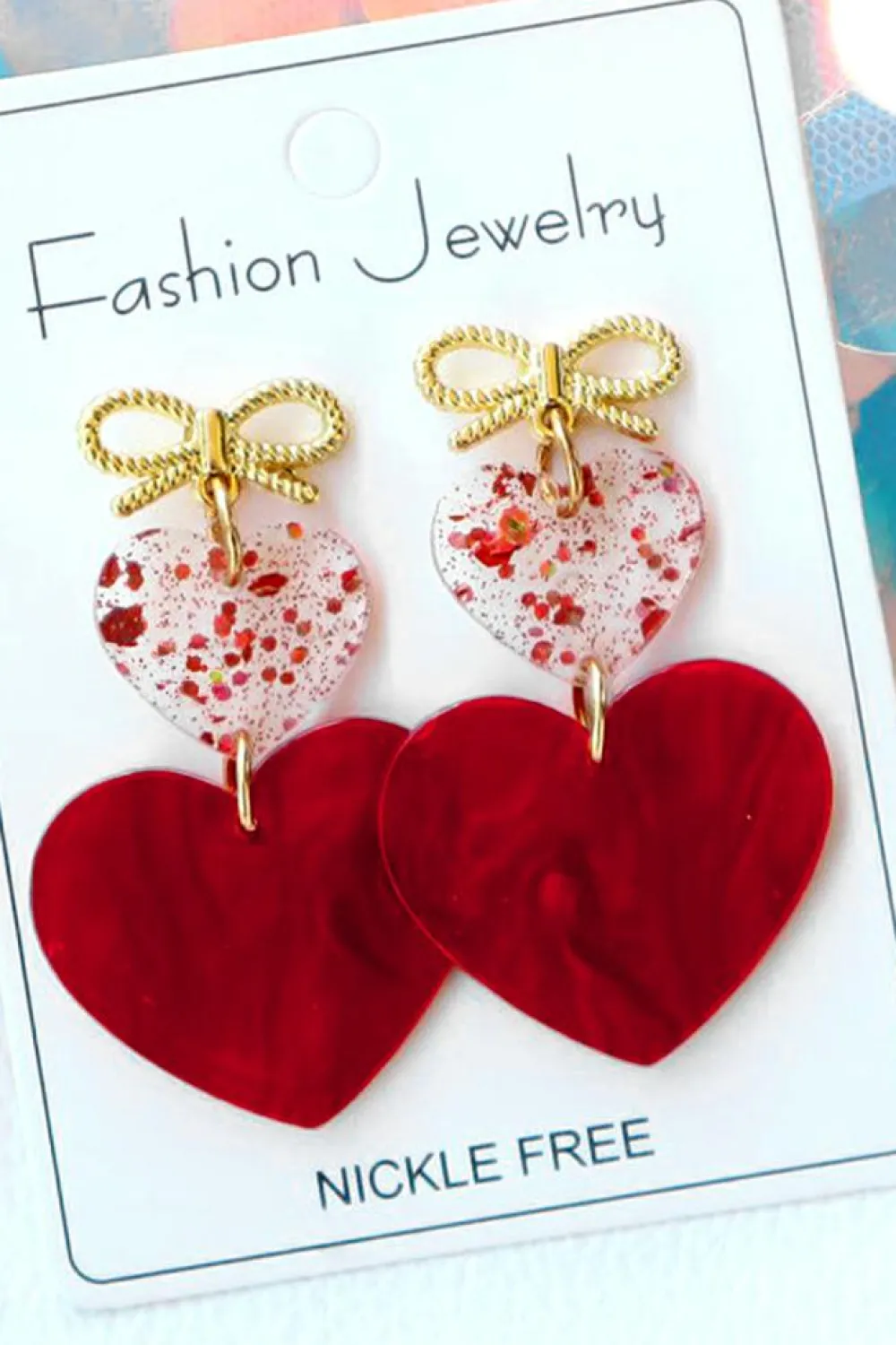 New Dear-Lover Bow Knot Heart Shape Dangle Earrings Fiery Red