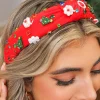New Dear-Lover Cartoon Christmas Pattern Rhinestone Knotted Headband Fiery Red