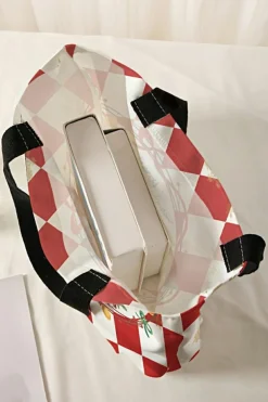 Outlet Dear-Lover Checkered Merry Christmas Nutcracker Printed Canvas Shoulder Bag Fiery Red