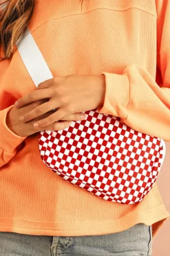 Clearance Dear-Lover Checkered Print Zipped Buckle Strap Crossbody Bag Fiery Red