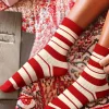 New Dear-Lover Christmas Color Block Ribbed Crew Socks Fiery Red