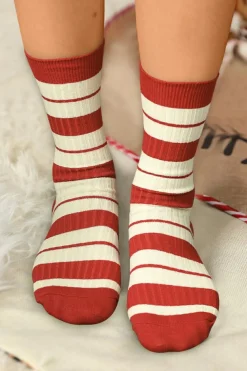 New Dear-Lover Christmas Color Block Ribbed Crew Socks Fiery Red