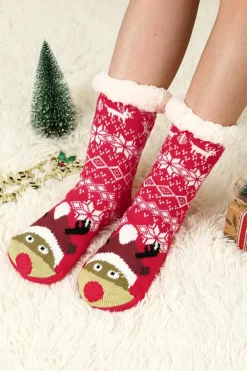 Online Dear-Lover Christmas Flake Thermal Socks Fiery Red
