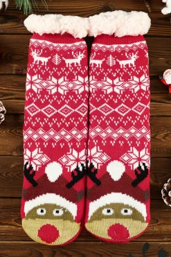 Online Dear-Lover Christmas Flake Thermal Socks Fiery Red