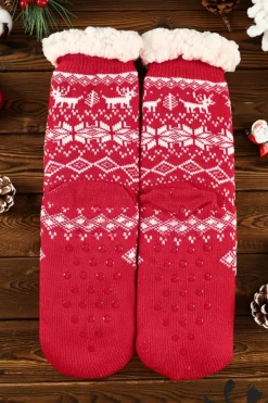 Online Dear-Lover Christmas Flake Thermal Socks Fiery Red