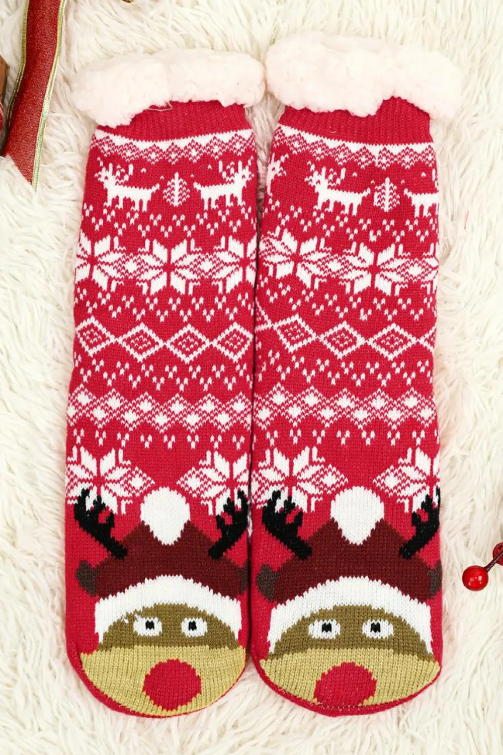 Online Dear-Lover Christmas Flake Thermal Socks Fiery Red