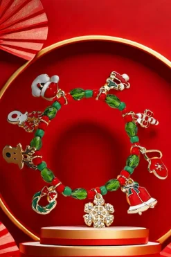 Sale Dear-Lover Christmas Pattern Pendant Beaded Bracelet Fiery Red