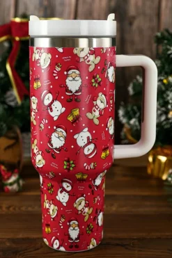Sale Dear-Lover Christmas Print Handled Stainless Steel Tumblers 40oz Fiery Red