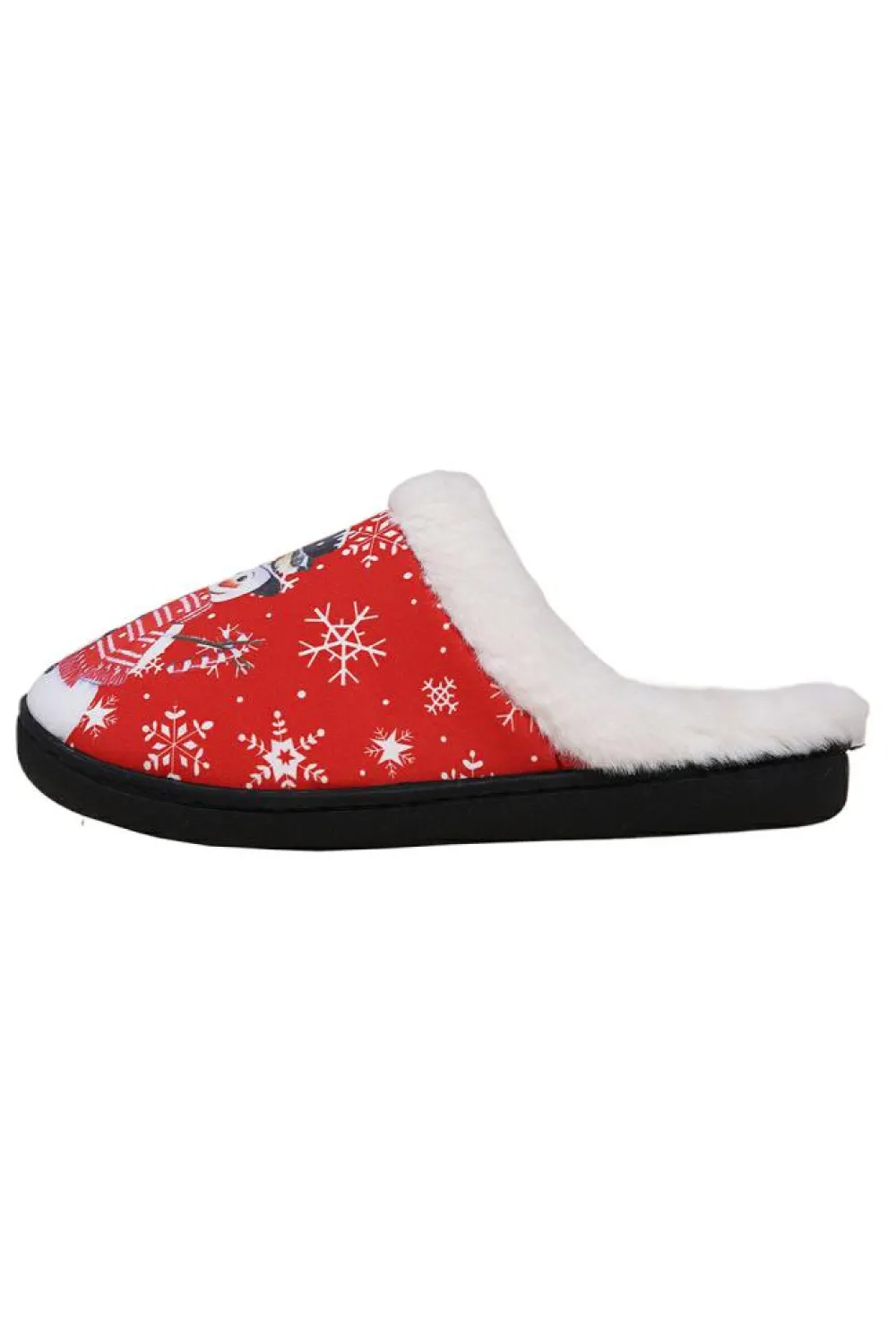 Fashion Dear-Lover Christmas Snowman Print Plush Home Slippers Fiery Red