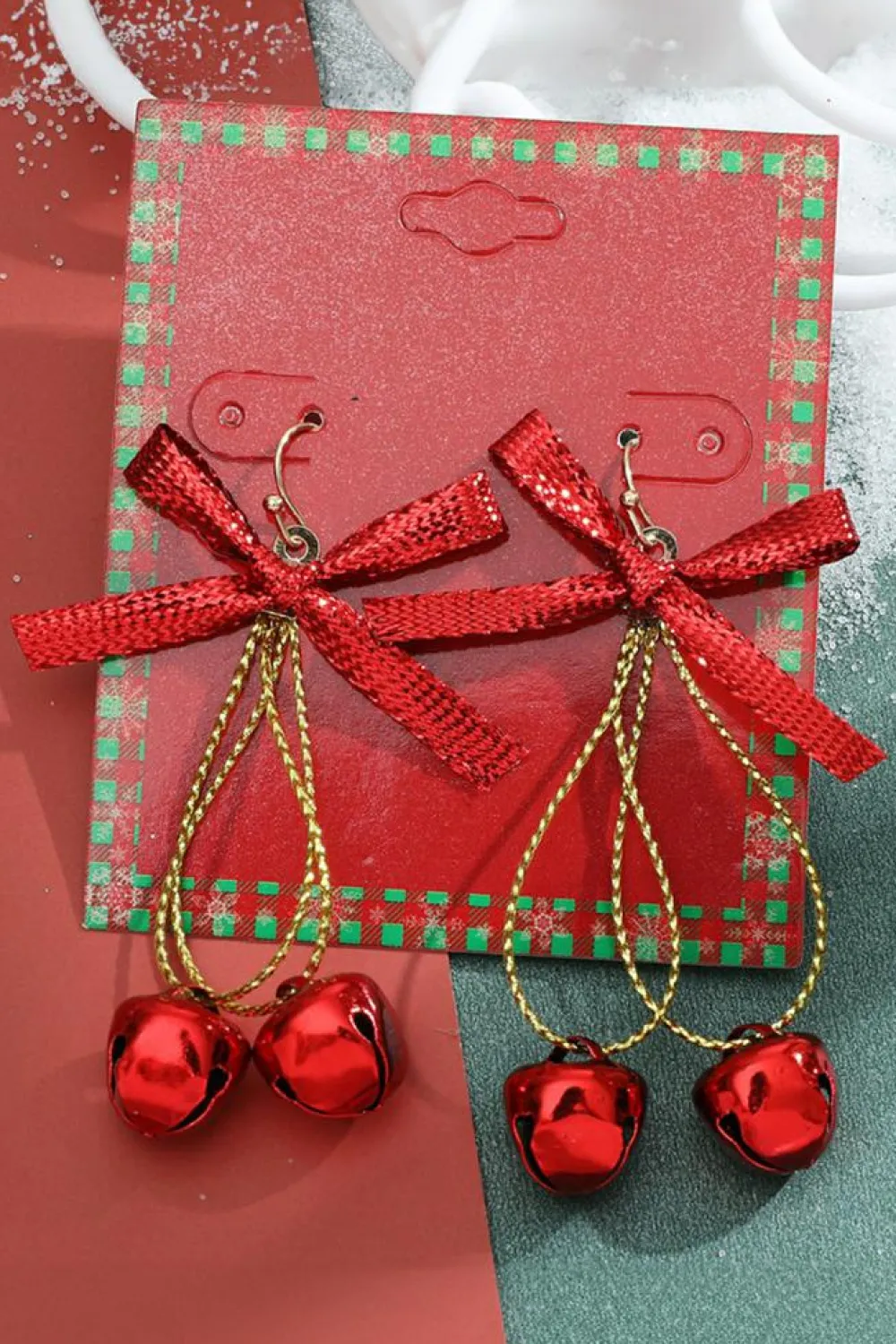 Online Dear-Lover Christmas Style Bow Knot Bells Dangle Earrings Fiery Red