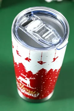 Online Dear-Lover Christmas Tree Elk Print Stainless Steel Tumbler 20 OZ Fiery Red
