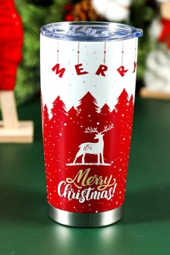Online Dear-Lover Christmas Tree Elk Print Stainless Steel Tumbler 20 OZ Fiery Red