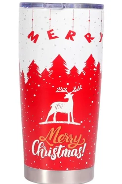 Online Dear-Lover Christmas Tree Elk Print Stainless Steel Tumbler 20 OZ Fiery Red