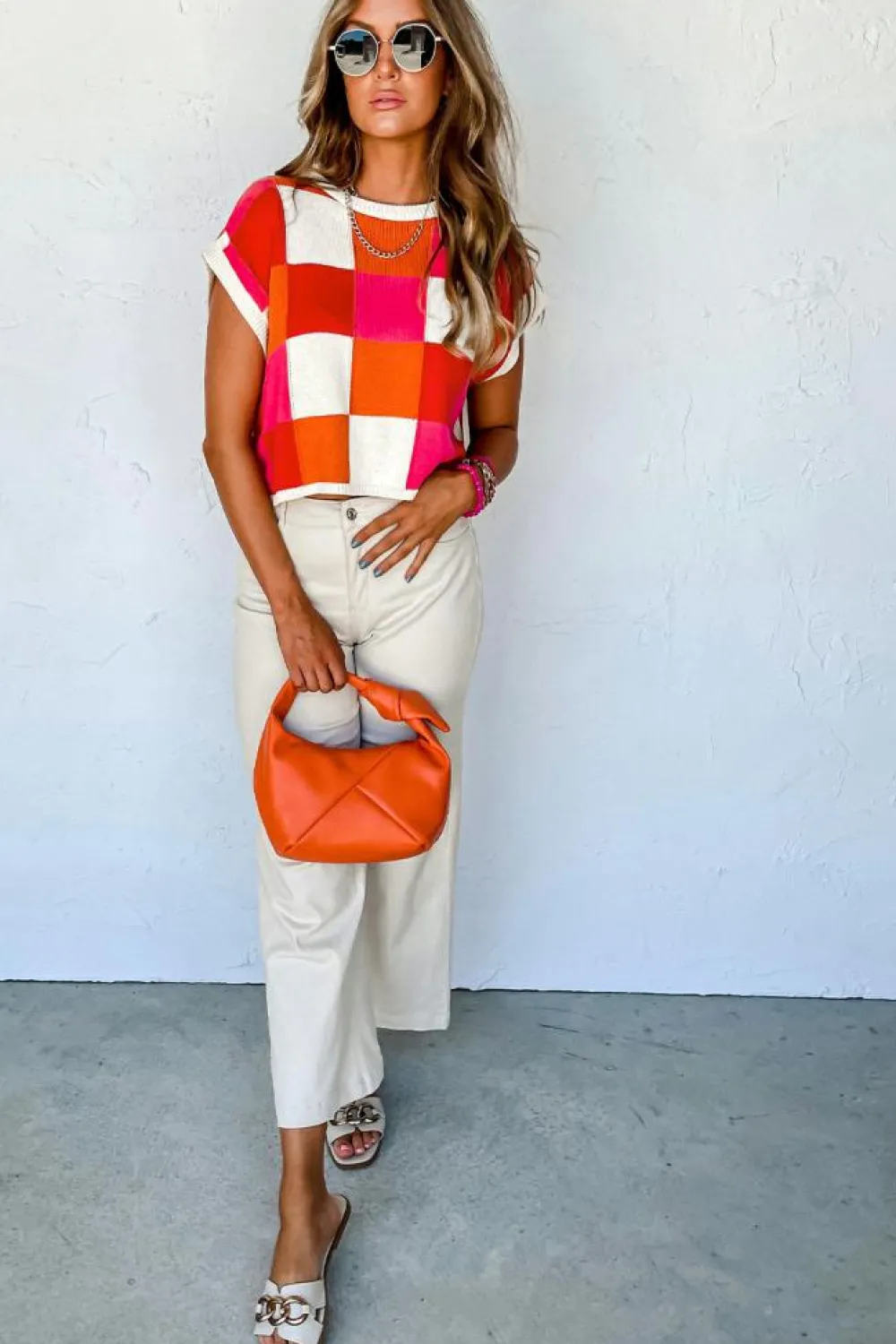 Best Dear-Lover Color Block Cap Sleeve Sweater Fiery Red
