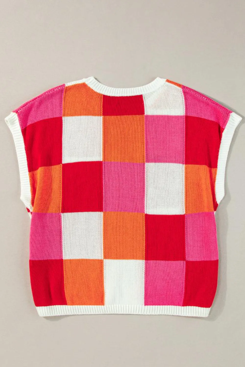Best Dear-Lover Color Block Cap Sleeve Sweater Fiery Red