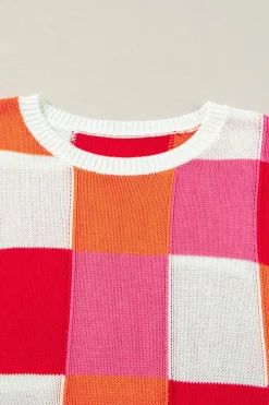 Best Dear-Lover Color Block Cap Sleeve Sweater Fiery Red