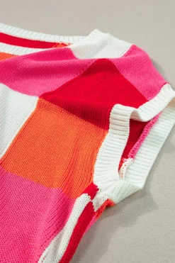 Best Dear-Lover Color Block Cap Sleeve Sweater Fiery Red